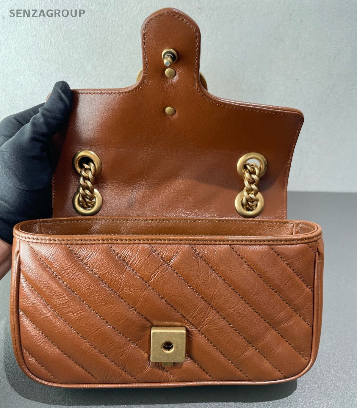 Gucci Marmont PM Chain Shoulder Bag Crossbody Brown Gold Women Classic