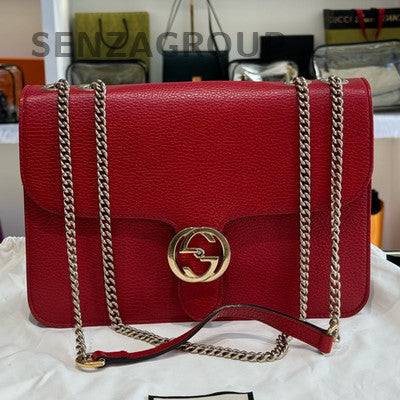 Gucci Red Accordion Chain Shoulder Bag with Gold Hardware - Classic & Stylish