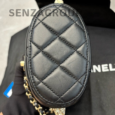Chanel Black Gold Buckle Round Bucket Bag Chain Crossbody Classic Women