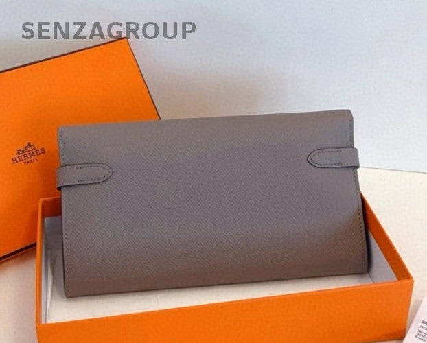 Hermès Kelly Long Wallet  EPSON Leather Clutch Women Gray Brand New
