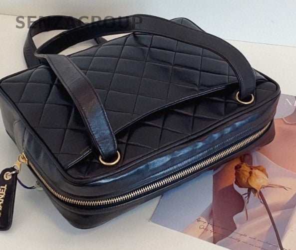 Chanel Diamond Pattern Calfskin Shoulder bag Black Gold Women Classic Designer