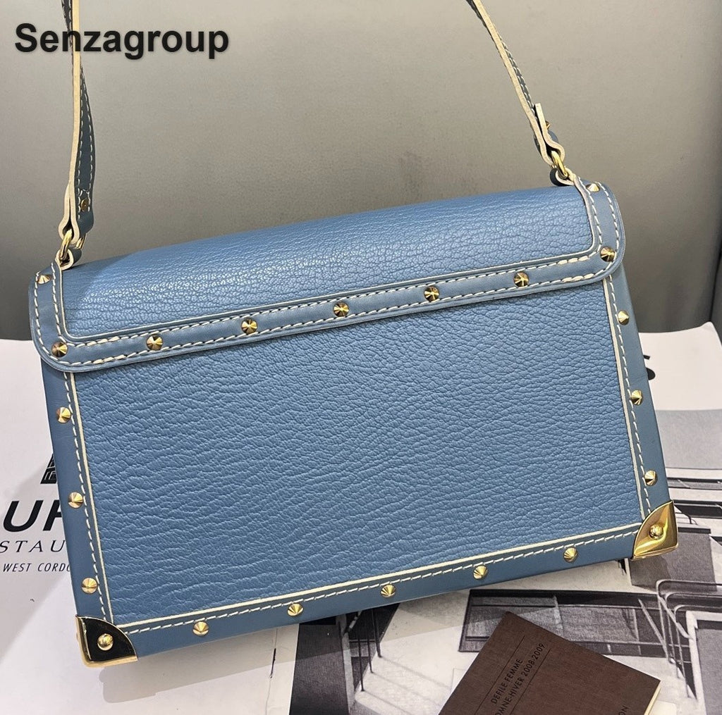 Louis Vuitton Suhali PM Lambskin Shoulder Bag Blue Gold Used Women Classic