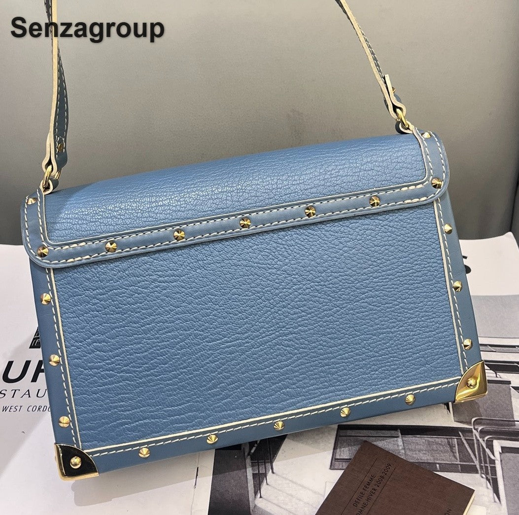 Louis Vuitton Suhali PM Lambskin Shoulder Bag Blue Gold Used Women Classic