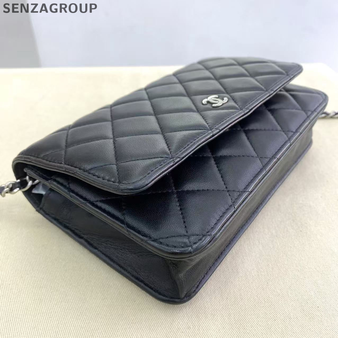 Chanel Black Lambskin WOC Quilted Chain Shoulder Bag Silver Hardware
