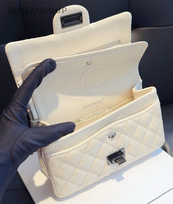 CHANEL 2.55 Chain Shoulder bag Cream White Crossbody Women Almost Brand NEW