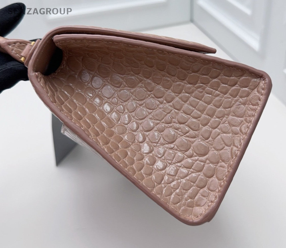 Balenciaga Calfskin PM Top Handle Bag Crossbody Pink Gold Women Classic Fashion
