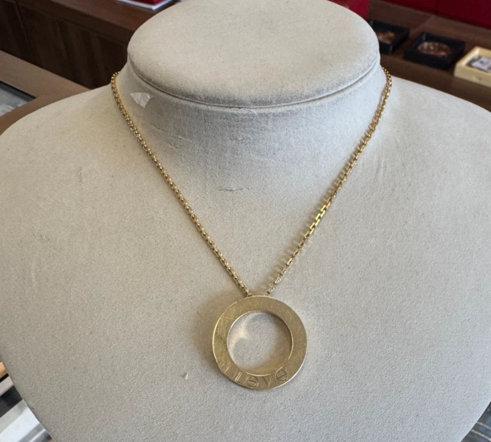 Cartier Love 18k Yellow Gold 3 Diamonds Round Pendant Necklace