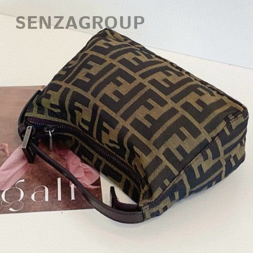Fendi Hobo Vintage Top Handle Bag Brown Black Used Women Classic Designer