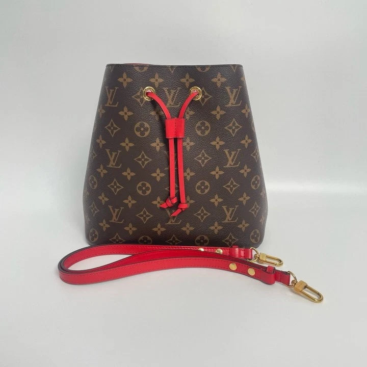 Louis Vuitton NeoNoe Monogram Canvas Medium Red Bucket Bag For Women