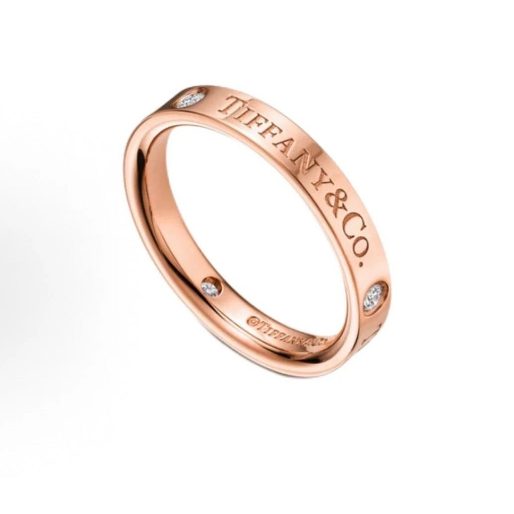Excellent Authentic Tiffany &amp; Co. 18K Rose Gold 3 Diamonds Band Ring EU51/US5.75