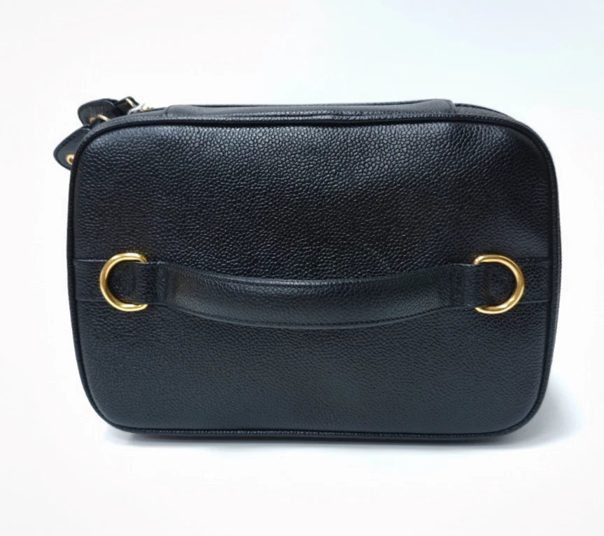 Chanel Vanity Black Gold Crossbody Top Handle Excellent