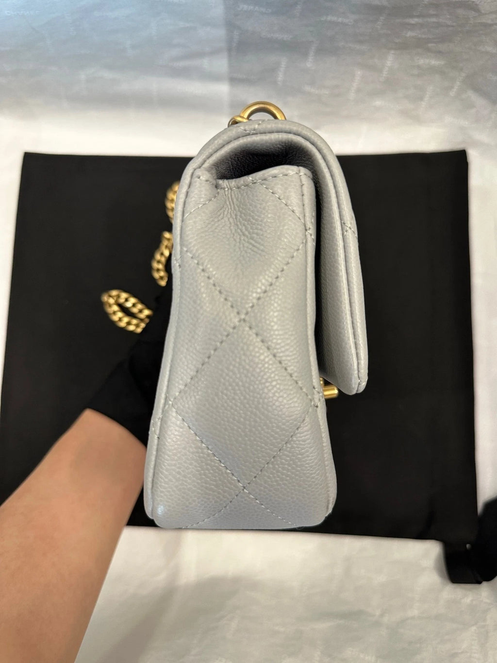CHANEL Heart 20cm Gray Leather Crossbody Bag For Women