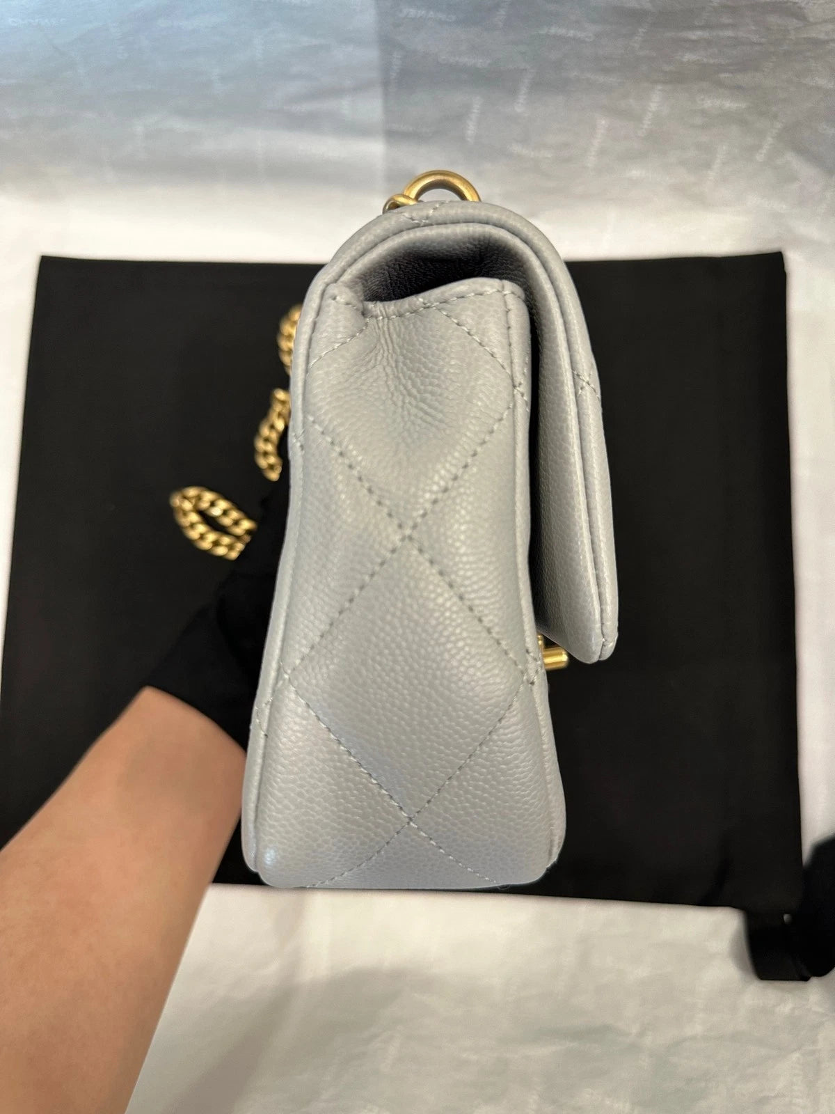 CHANEL Heart 20cm Gray Leather Crossbody Bag For Women