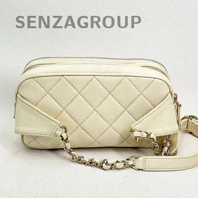 Chanel Beige Gold Leather Chain Shoulder Bag Quilted Classic Women