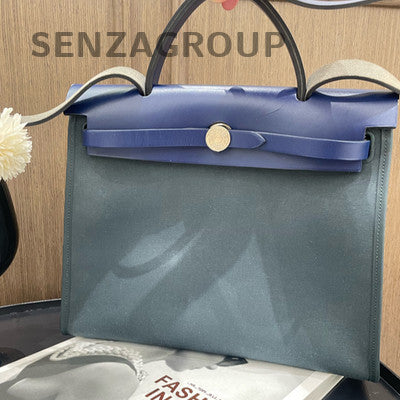 Hermès Herbag Blue Silver Hardware Handbag Shoulder Bag Classic Women