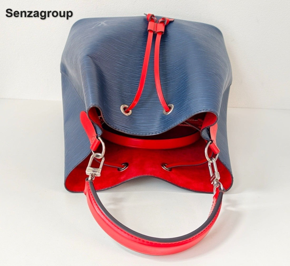 Louis Vuitton Epi Calfskin Bucket Top Handle Shoulder Bag Blue Silver Women