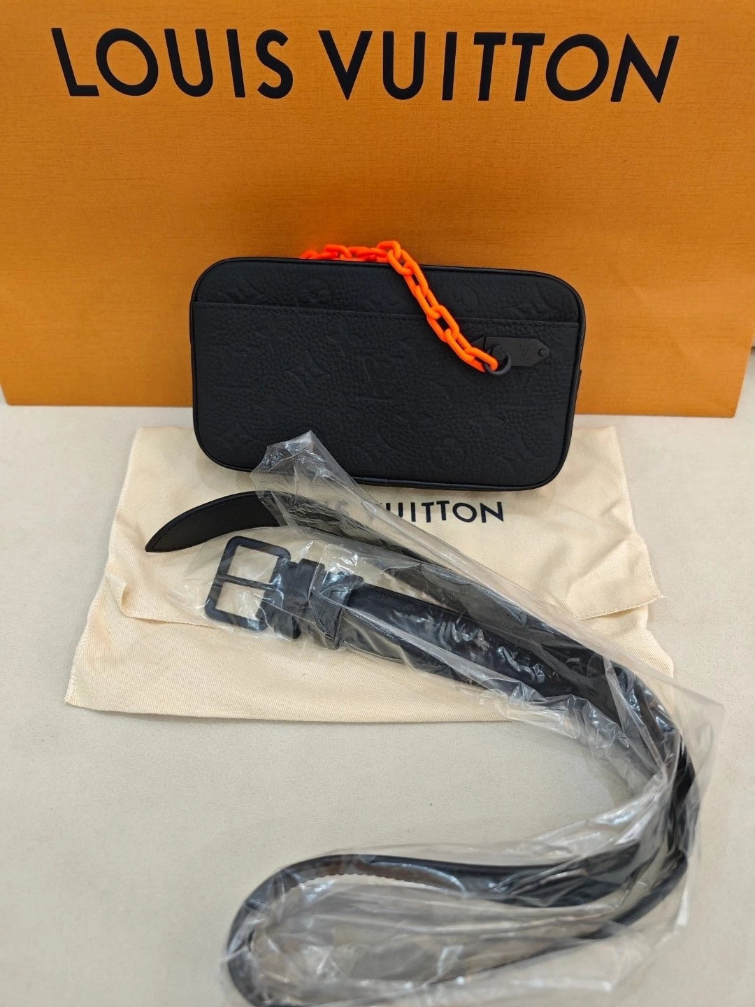 Louis Vuitton Limited Full Leather Logo Clutch Crossbody Waist Bag