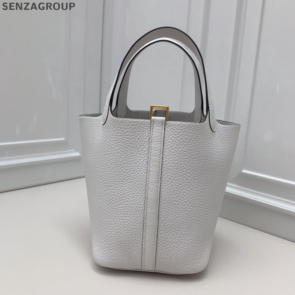 Hermes Picotin18 Top Handle Shoulder Bag White Gold Women Classic Fashion