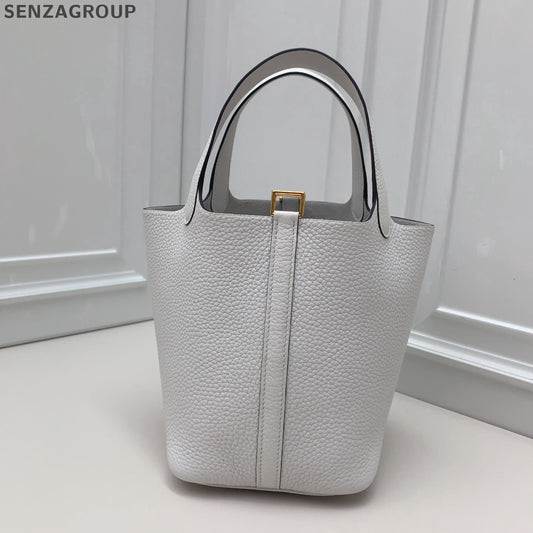 Hermes Picotin18 Top Handle Shoulder Bag White Gold Women Classic Fashion