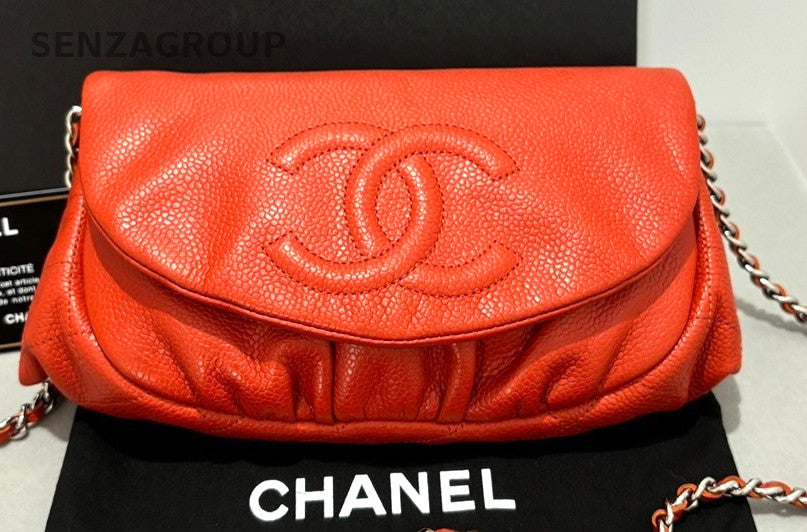 CHANEL CC Chain Orange-red caviar Shoulder bag Women Crossbody