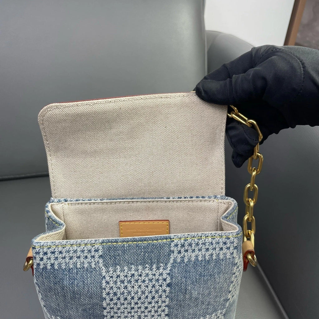 Louis Vuitton Nano Steamer Denim Checkered Crossbody Bag For Women