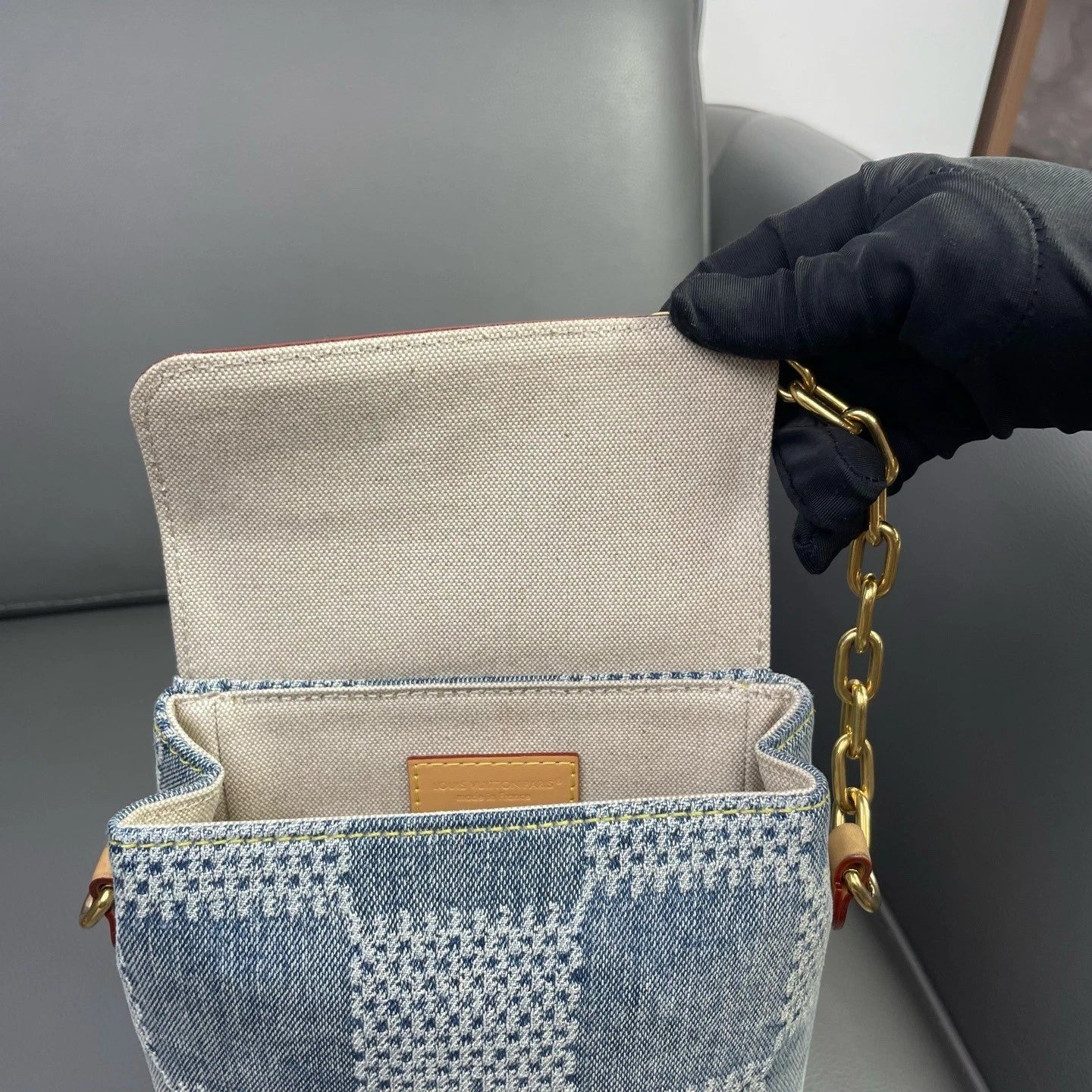 Louis Vuitton Nano Steamer Denim Checkered Crossbody Bag For Women