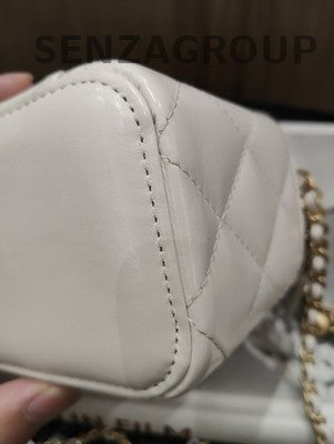 Chanel White Gold Quilted Lambskin Classic Flap Bag Chain Strap