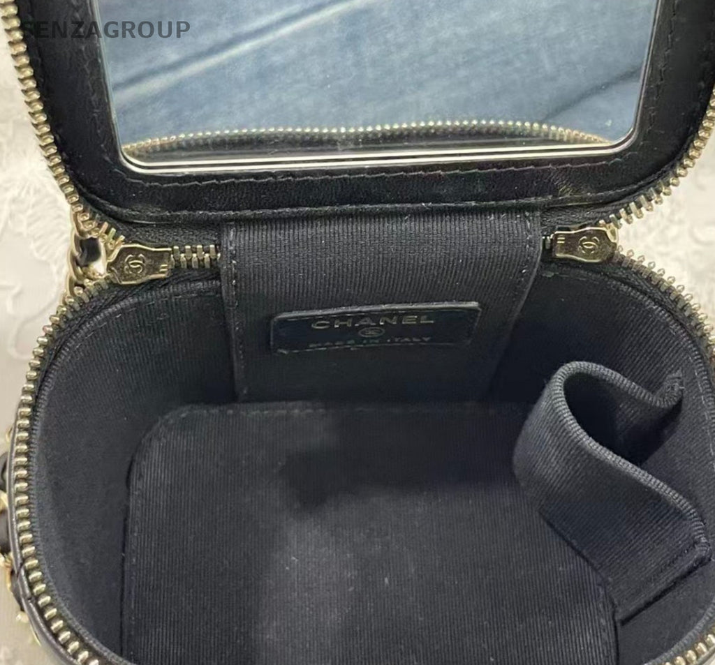 Chanel Lambskin Top Handle Bag Chain Crossbody Black Gold Women Designer