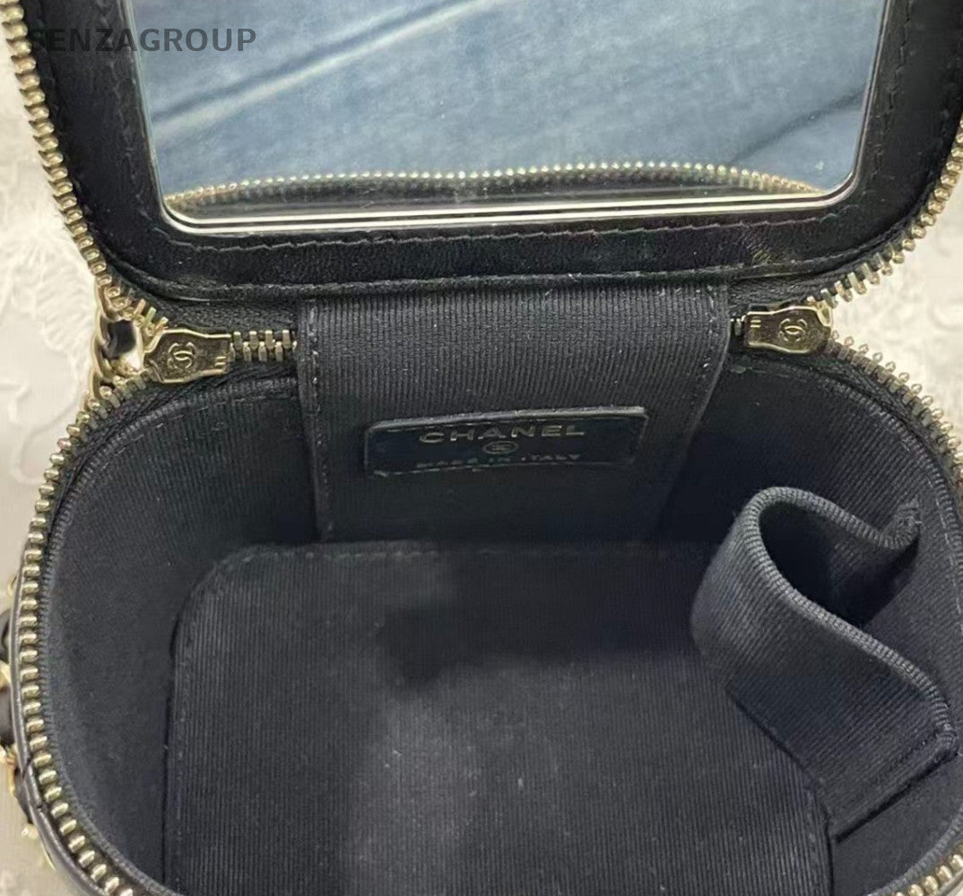 Chanel Lambskin Top Handle Bag Chain Crossbody Black Gold Women Designer
