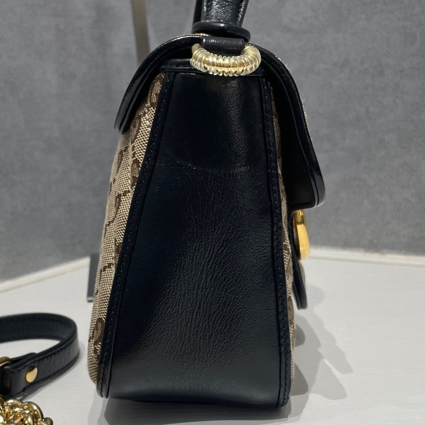 Gucci Marmont Brown Black Gold Buckle Messenger Shoulder Bag Women