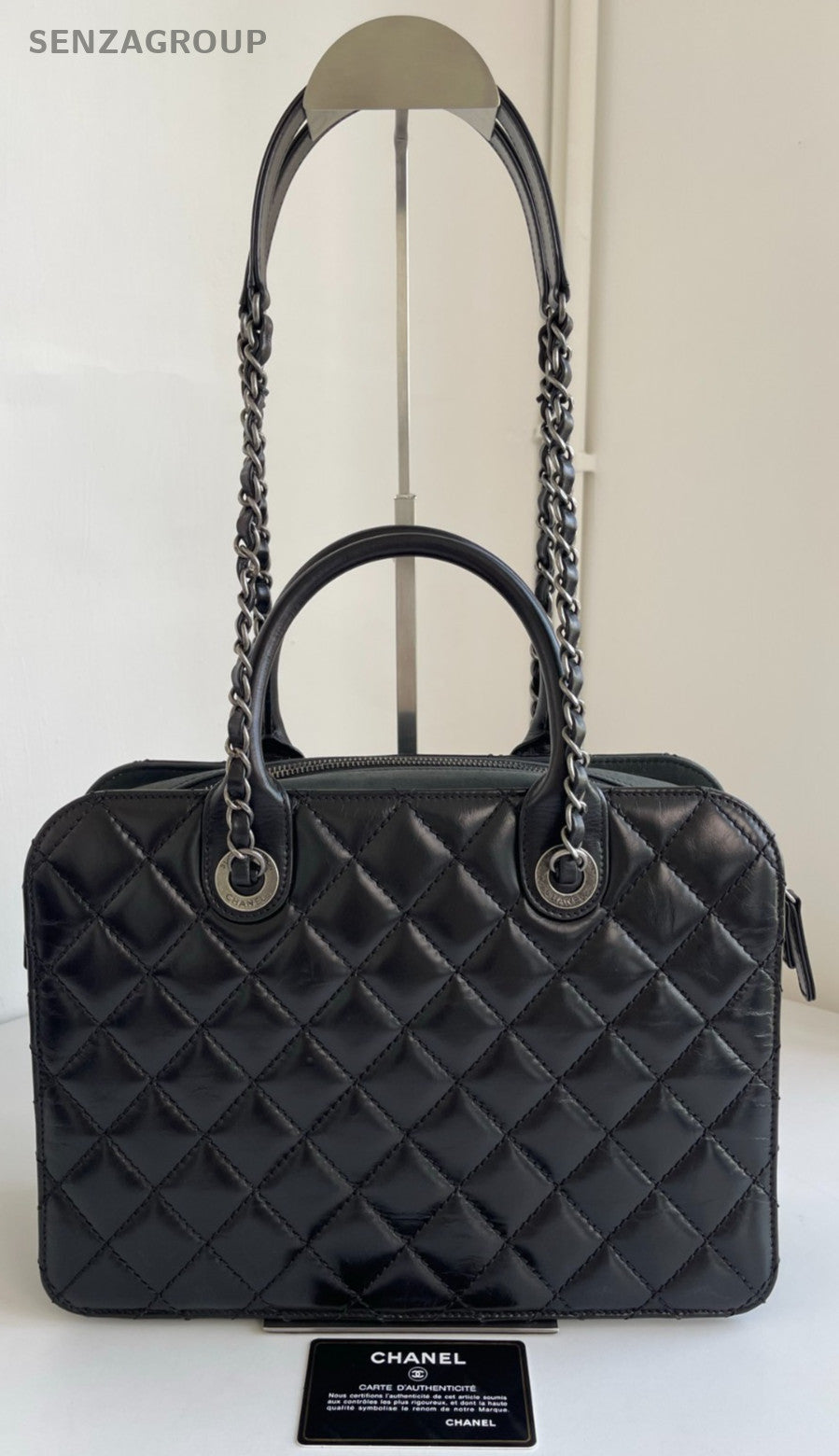 CHANEL Briefcase Calfskin Oil waxed leather Top Handle Chain Shoulder bag Black