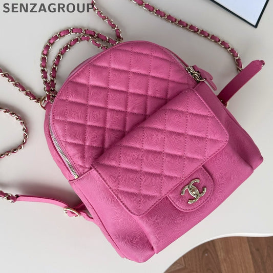 Chanel Diamond Chain Backpack Pink Gold Classic Fashion Women