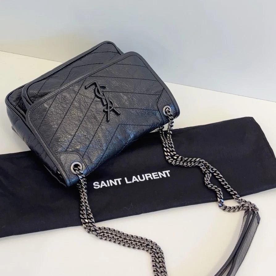 Saint Laurent Niki Black Silver Shoulder Bag Chain Bag Excellent