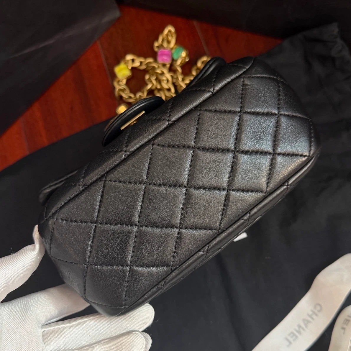 Chanel Classic Flap Colored Jewel Chain Shoulder Crossbody Black Fashion Women