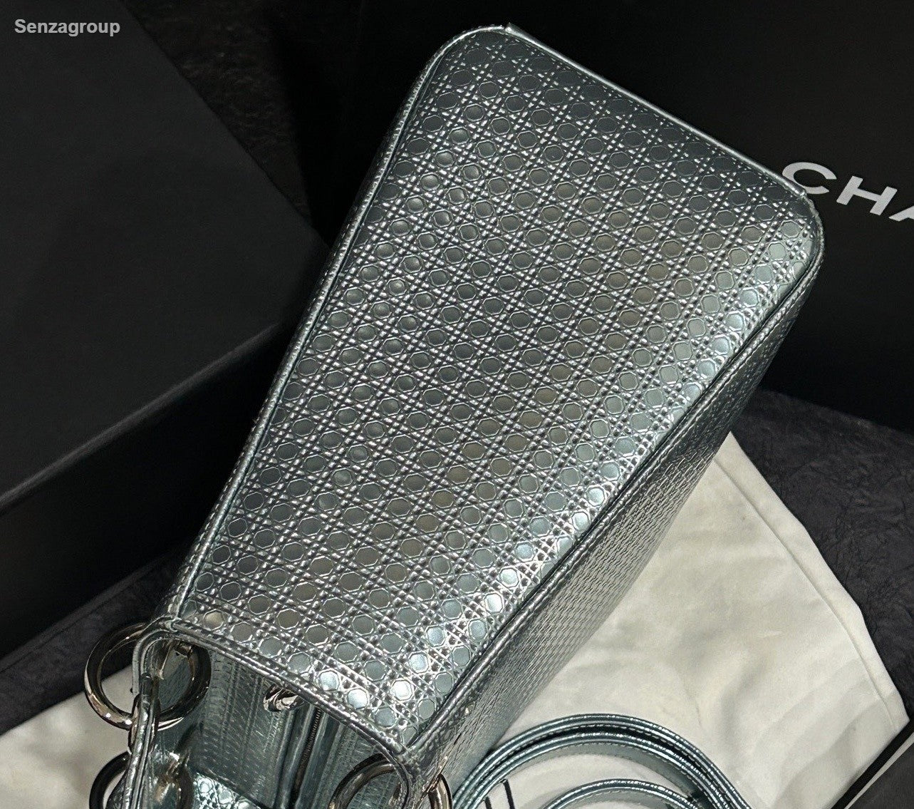Christian Dior Lady Dior Top Handle Crossbody Blue Silver Women Classic Fashion
