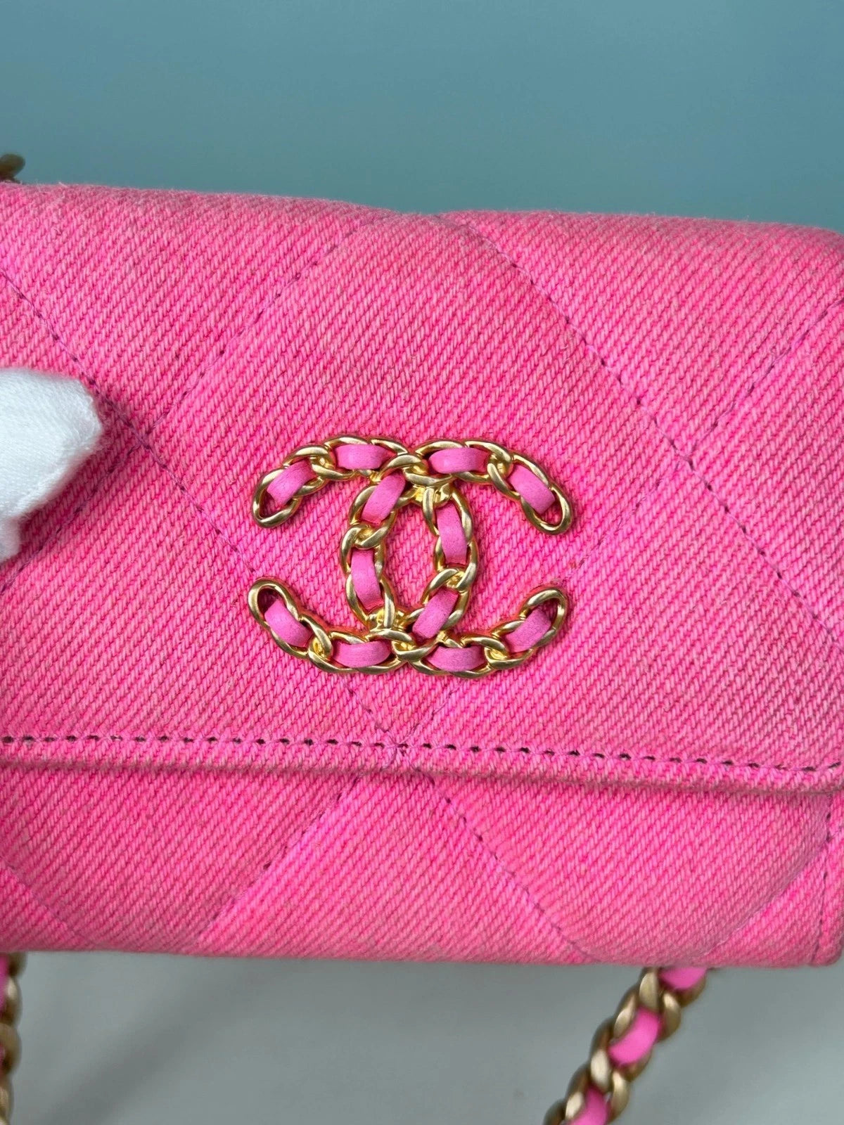 Chanel Denim Mini Chain Crossbody Bag Pink Women Fashion