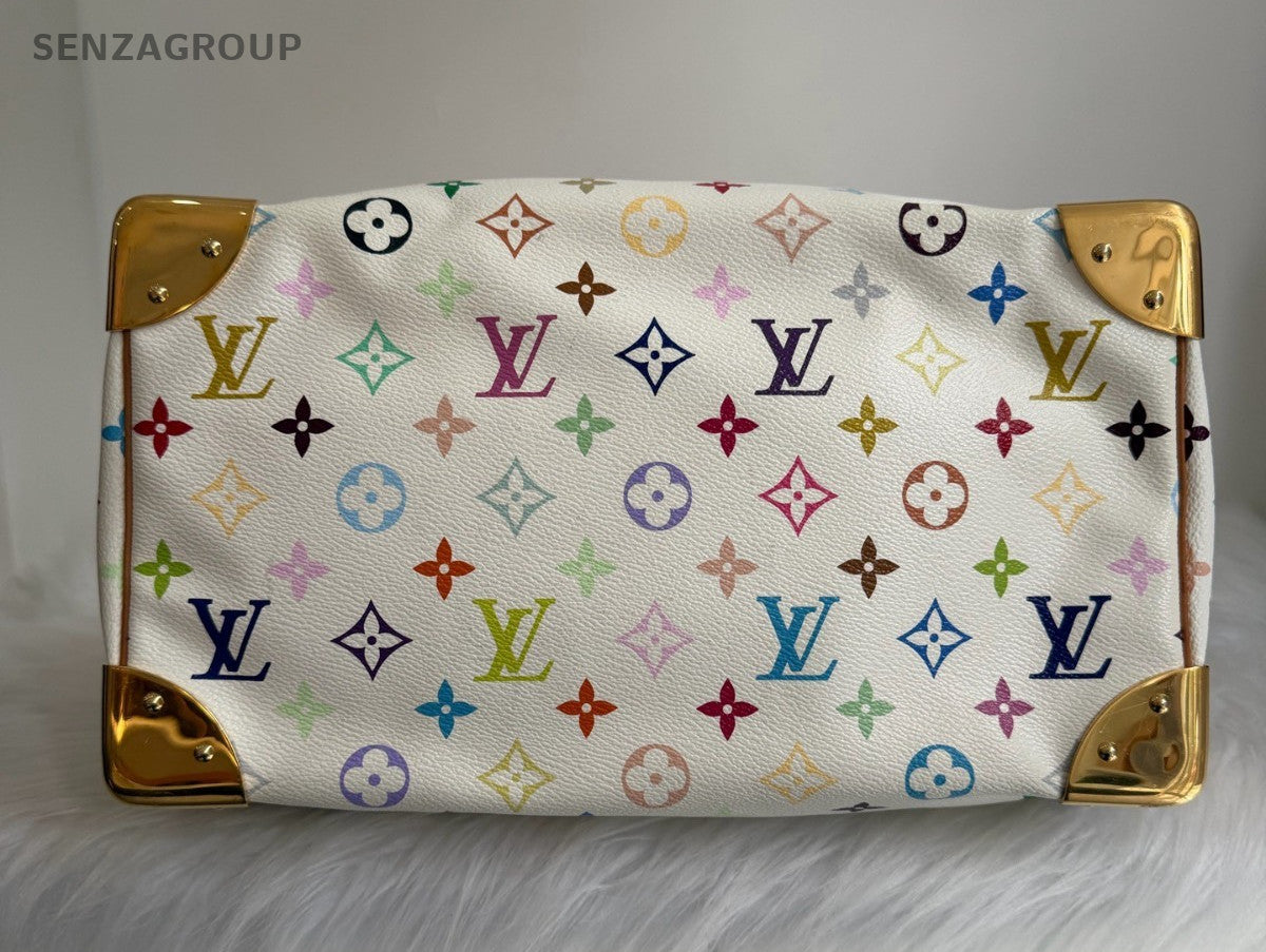 Louis Vuitton Speedy30 Monogram White Multicolor Top Handle Bag Women Classic