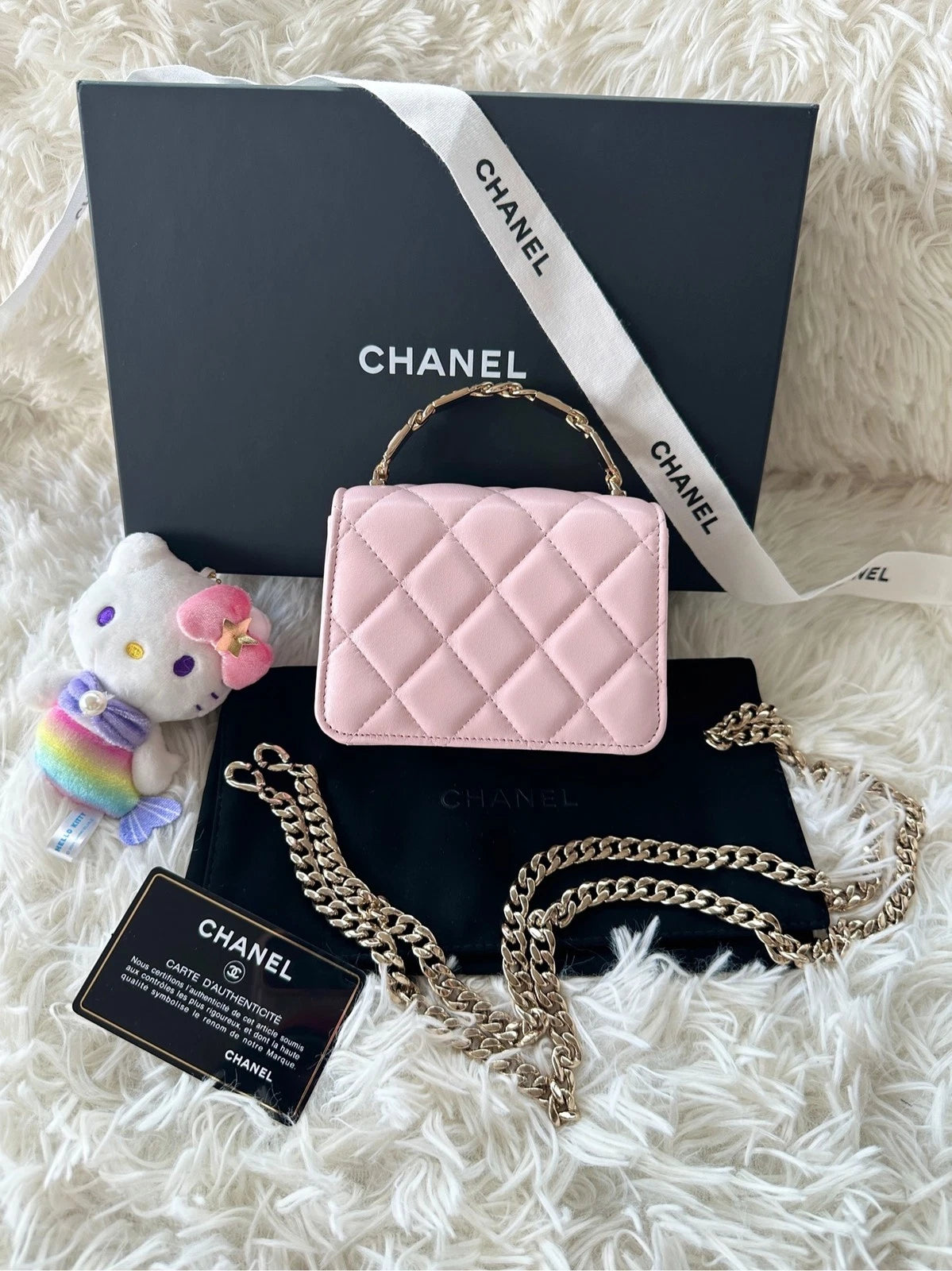 CHANEL Pink Lambskin Enamel Handle Mini Crossbody Handbag For Women
