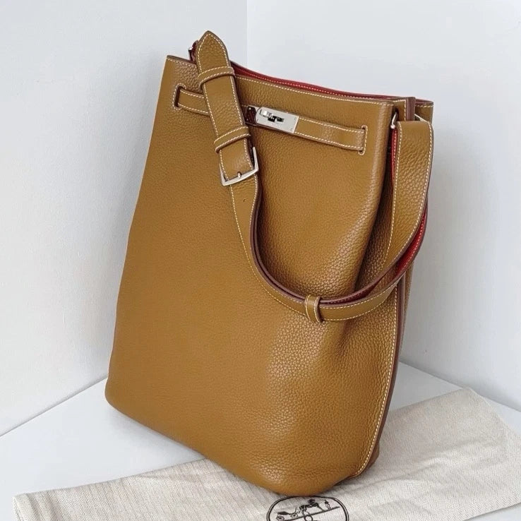 Excellent Hermes SoKelly26 Bucket Handbag Shoulder Bag Brown Silver Hardware
