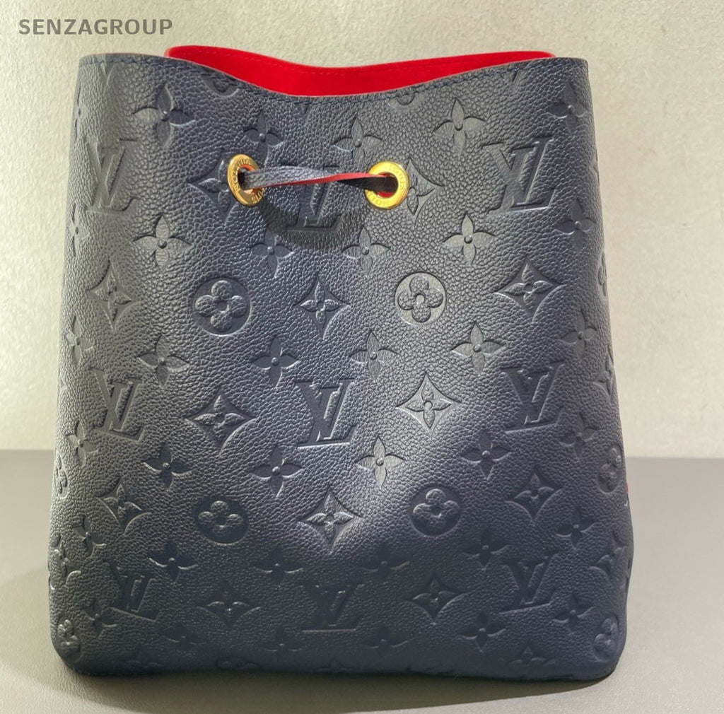 Louis Vuitton Neonoe MM Monogram Bucket Top Handle Bag Crossbody Blue Gold Women