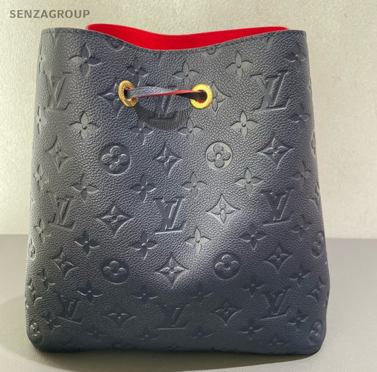 Louis Vuitton Neonoe MM Monogram Bucket Top Handle Bag Crossbody Blue Gold Women
