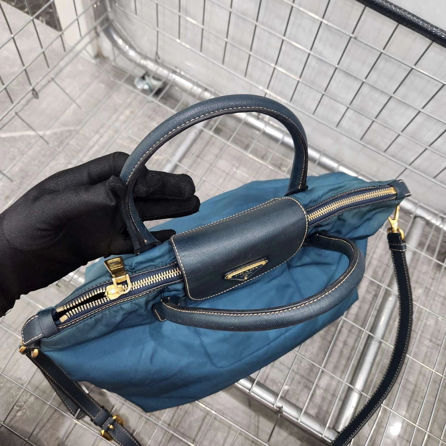 PRADA Nylon Patchwork Handbag Shoulder Crossbody For Women