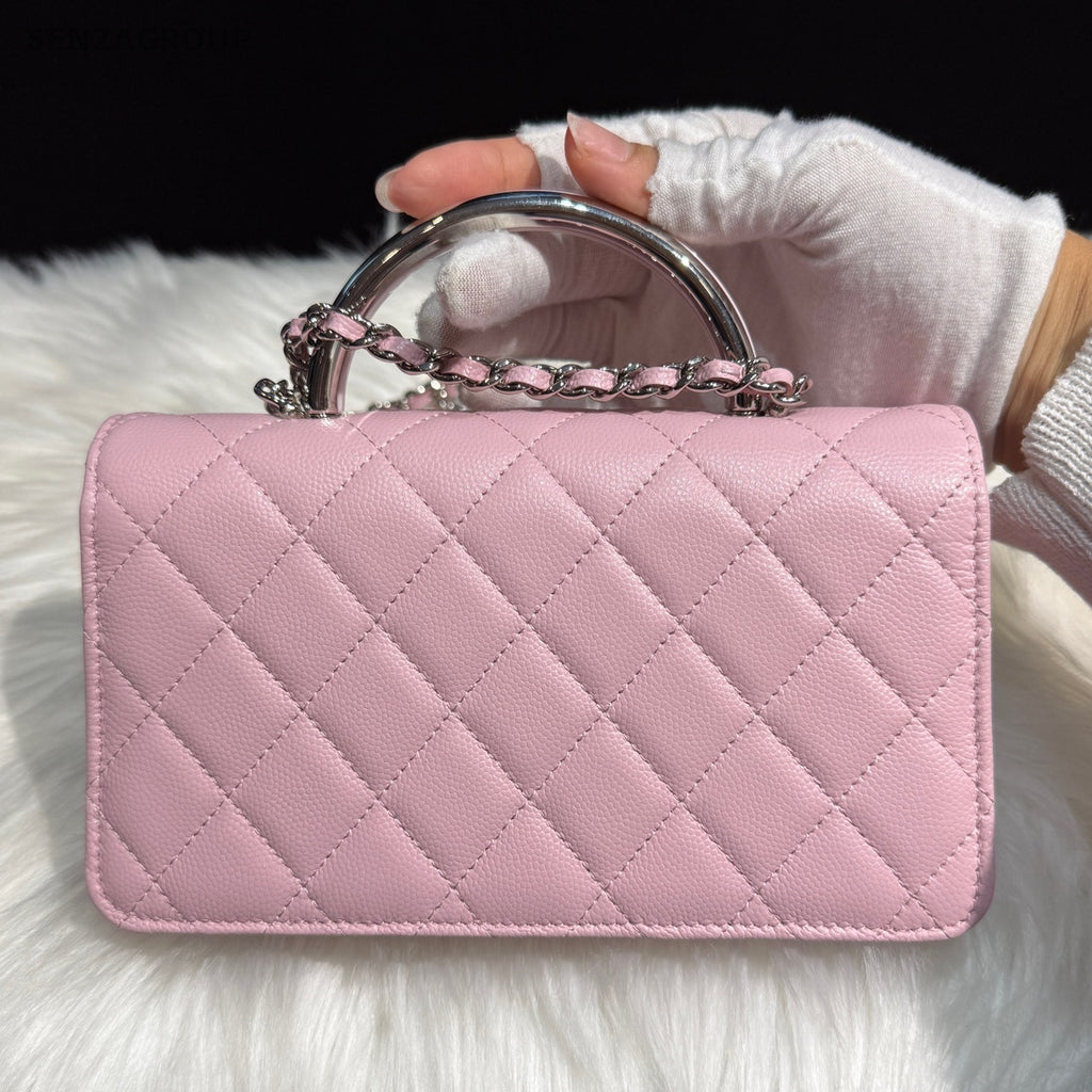 Chanel Pink Silver Quilted Calfskin Chain Crossbody Shoulder Bag