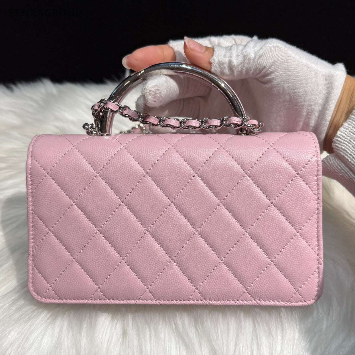 Chanel Pink Silver Quilted Calfskin Chain Crossbody Shoulder Bag