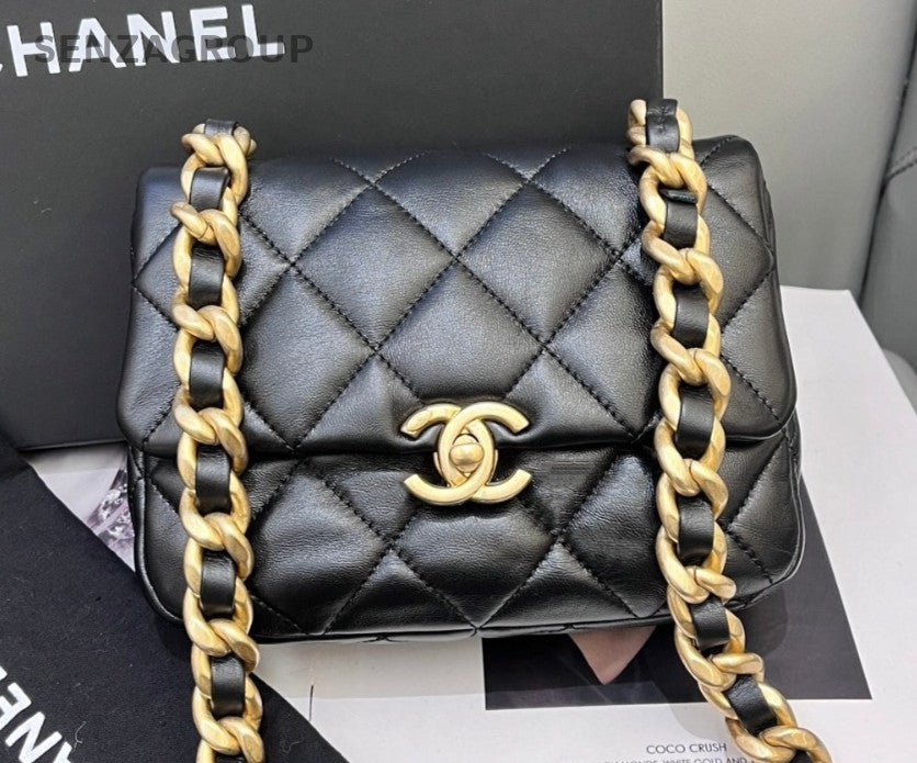 Chanel Classic Flap Chain Black Gold Diamond Shoulder Bag Crossbody Women