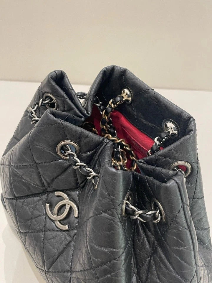 CHANEL Diamond Chain Backpack Black For Women