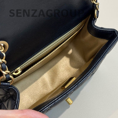 Chanel Classic Flap Quilted Chain Shoulder Bag Black Gold