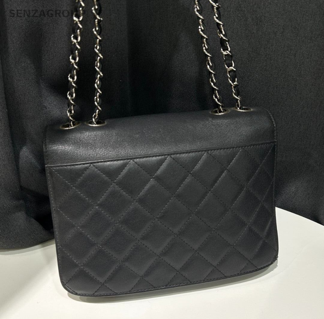 Chanel Diamond Pattern Cuba Series Chain Shoulder Bag Black Silver Women Classic