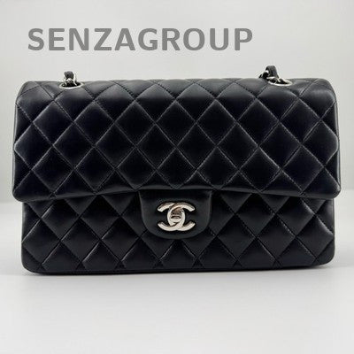 Chanel Classic Flap Black Silver Medium Lambskin Shoulder Crossbody Bag