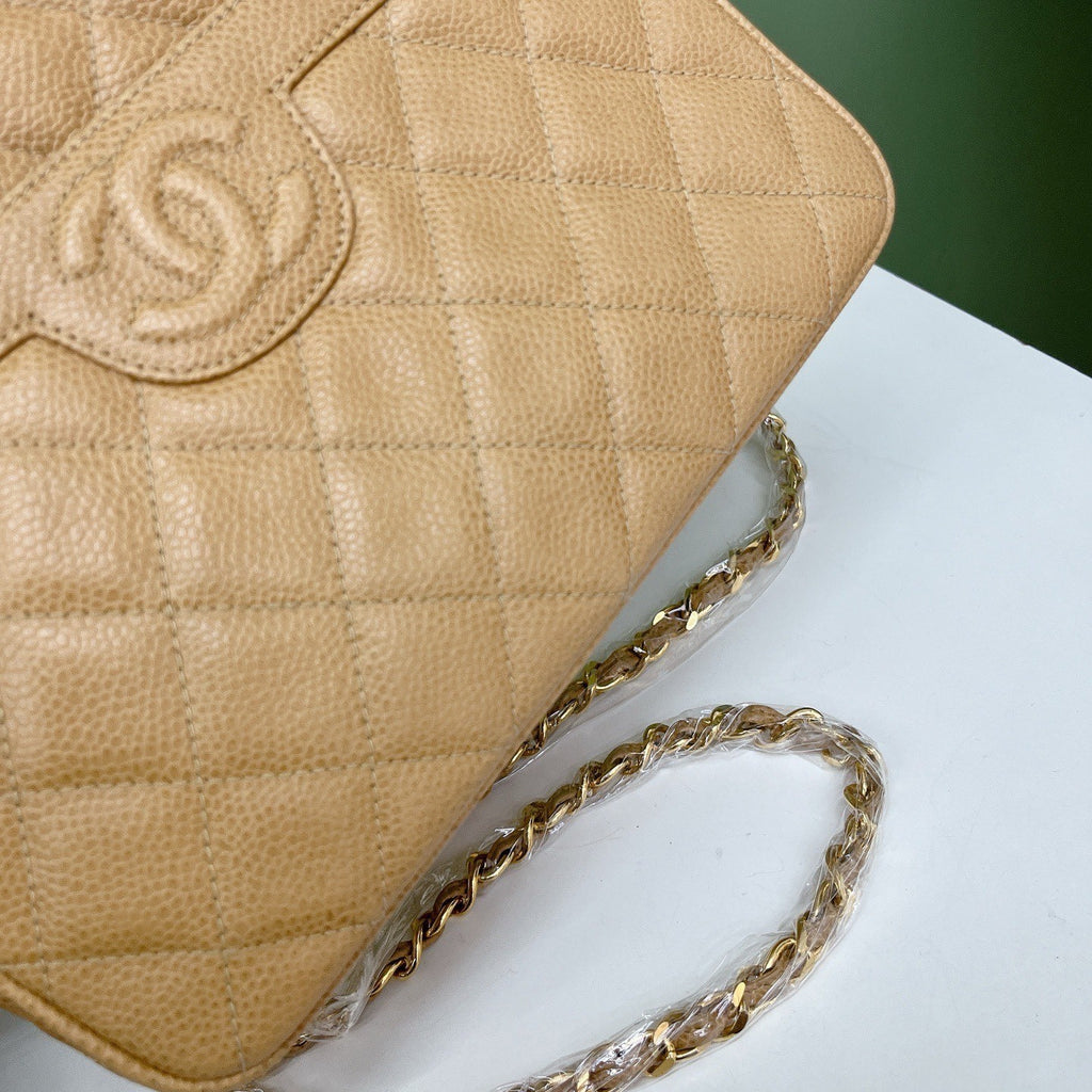 Chanel Diamond Tassel Camera Chain Shoulder Bag Beige Gold Used Women Classic